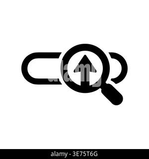 Link analysis with upload arrow icon in black and white Stock Vector