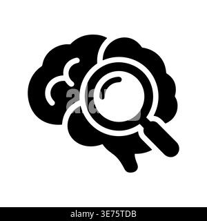 Brain research icon with magnifying glass in solid style Stock Vector