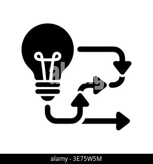 Idea flow chart black glyph icon concept, innovation process Stock Vector