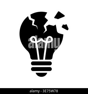 Broken Light Bulb Icon in Black and White Simple Style Stock Vector