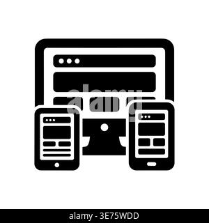 Responsive design glyph icon of computer and mobile devices Stock Vector