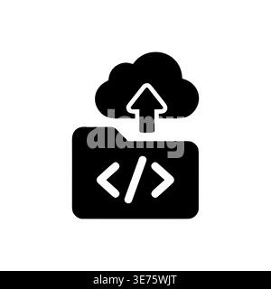 Cloud storage file with code upload solid icon illustration Stock Vector