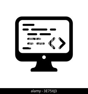 Computer screen displaying code, software development icon, vector illustration Stock Vector