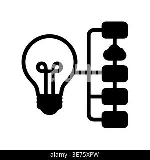 Business idea generation and data flow in simple black glyph Stock Vector