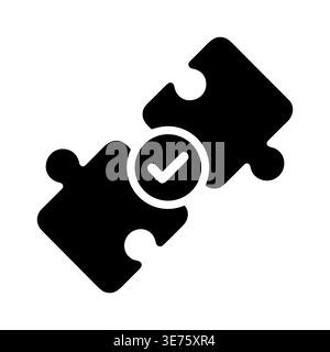 Connected puzzle pieces with checkmark symbol, solution concept icon Stock Vector