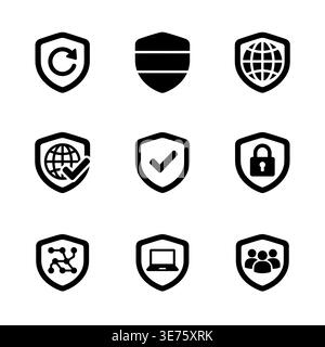 Shield icons set, protection and security glyph vector illustration Stock Vector