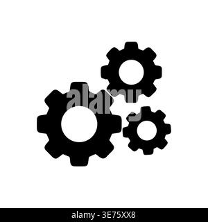 Black Silhouette of Three Gears, Mechanism, Cogwheel on White Background Stock Vector