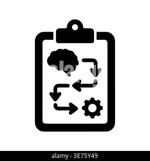 Brainstorming process on clipboard, connecting ideas to solutions icon Stock Vector