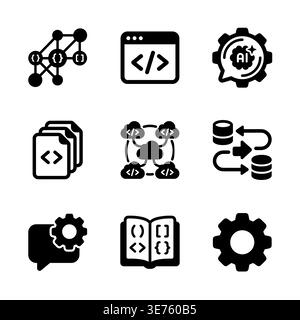 Set of programming and development solid glyph vector icons Stock Vector