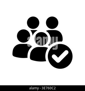Team approved icon vector illustration, people with checkmark glyph Stock Vector