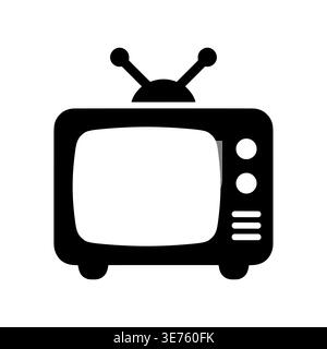 Retro television icon black silhouette with antenna and screen Stock Vector