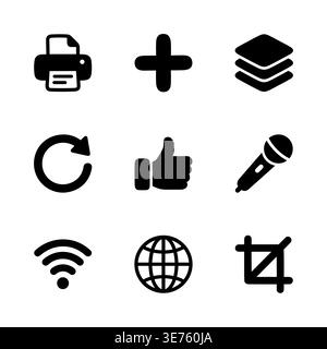 Collection of Simple Black and White Web Icons Set Stock Vector