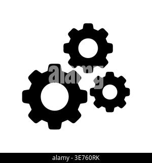 Three interlocked gear wheels forming a mechanism in simple black Stock Vector