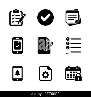 Black simple vector icon set of task and to do list Stock Vector