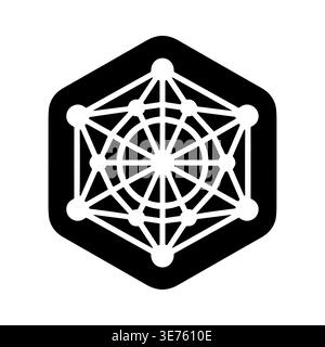 Geometric Metatron Cube Sacred Geometry Symbol in Black Hexagon Shape Stock Vector