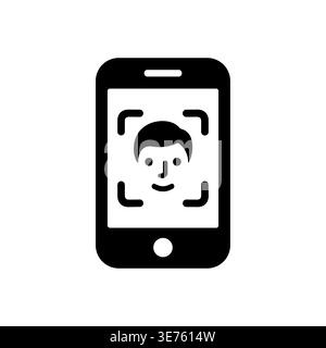Smartphone face recognition scan technology black glyph icon Stock Vector