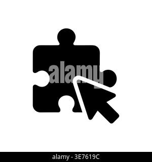 Black puzzle icon with cursor on white background vector Stock Vector