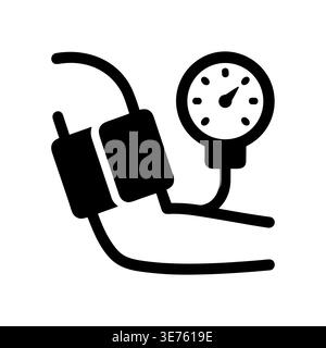 Blood pressure measurement icon, sphygmomanometer, medical test, black silhouette Stock Vector