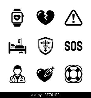 Medical and Healthcare Icon Set in Black and White Style Stock Vector