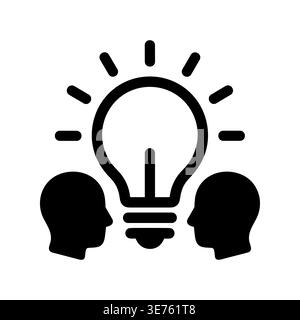 Brainstorming icon showing a lightbulb and two human heads Stock Vector