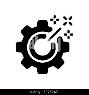 Magic wand with gear for repair icon in black glyph Stock Vector