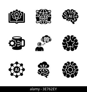 Set of AI and machine learning glyph icons Stock Vector