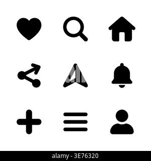 Set of basic user interface vector icons in black color. Stock Vector