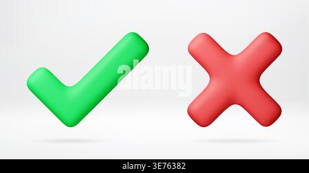 3D Green check mark and red cross mark. Stock Vector