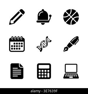 Set of black education icons on white background vector illustration Stock Vector