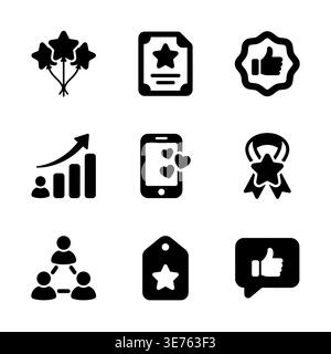 Set of black glyph icons related to rating and feedback Stock Vector