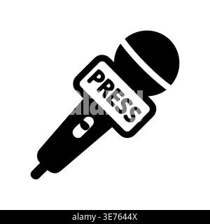 Microphone with press sign icon in a simple black style Stock Vector