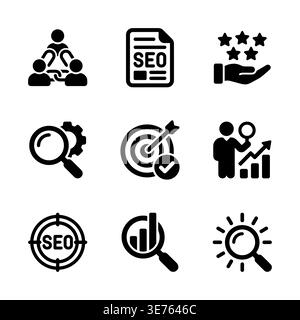 Set of SEO and Digital Marketing Vector Icons in Black Stock Vector