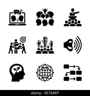 Set of black glyph icons about business training process Stock Vector