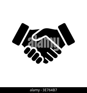 Black and white handshake icon representing agreement and partnership Stock Vector