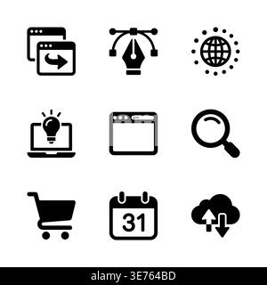 Set of Black Glyph Web and Mobile UI Icons Stock Vector