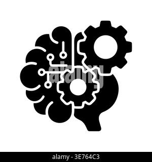 Brain with Gears and Circuits Symbolizing Artificial Intelligence Black Silhouette Stock Vector