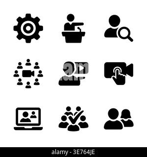 Set of black glyph icons for online communication platform Stock Vector