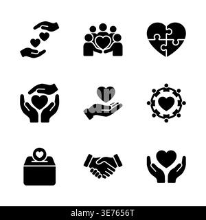 Black silhouette charity and donation icons vector set graphic Stock Vector