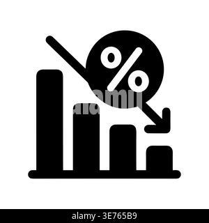 Decreasing Percentage Bar Chart Icon Representing Loss or Decline Stock Vector