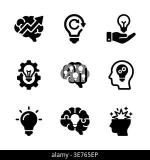 Creative idea generation black glyph icons set vector illustration Stock Vector