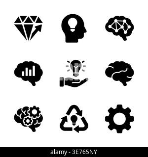 Set of black icons representing creativity and intelligent ideas Stock Vector