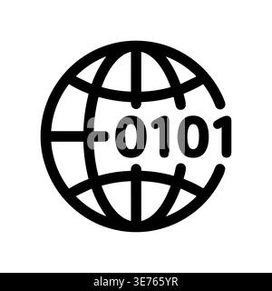 Global network icon, binary code, outline style vector illustration Stock Vector