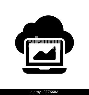 Cloud computing laptop showing data analysis simple vector icon Stock Vector