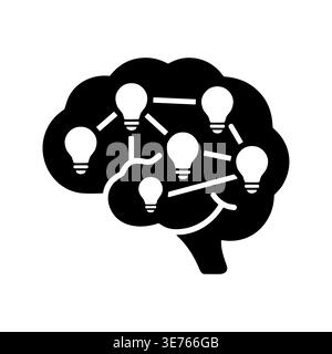 Creative brain with light bulbs network, innovative ideas concept icon Stock Vector