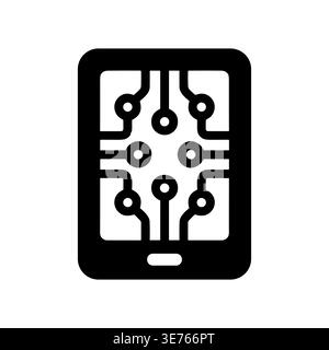 Smartphone with integrated circuit board icon in glyph style Stock Vector