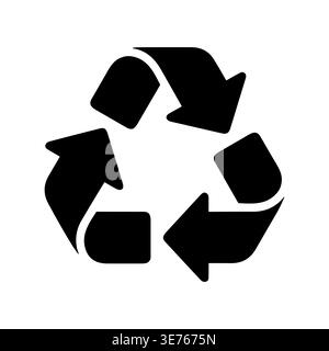 Black silhouette recycle symbol with three arrows on white background Stock Vector