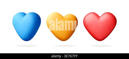 Three colorful 3d hearts isolated on white. Stock Vector