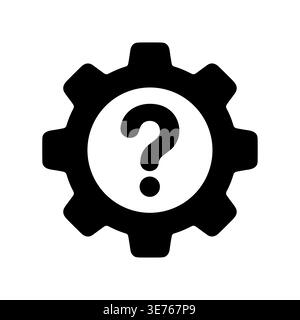 Black gear with question mark on white background icon Stock Vector