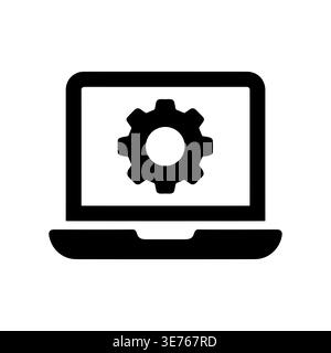 Laptop with gear icon for settings or maintenance solid Stock Vector