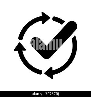 Black check mark icon with circular arrows, flat design Stock Vector